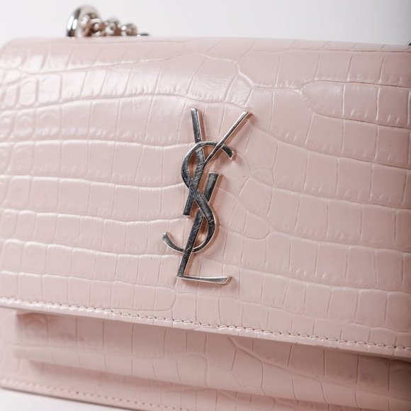 Saint Laurent Powder Pink Croc Sunset Bag - Picture 4 of 7